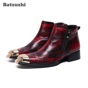 بوتاس Batzuzhi الشخصية اليدوية الرجال أحذية جلدية حقيقية أحذية الكاحل الرجال معدن الذهب حزب كاب والزفاف أحذية الرجل