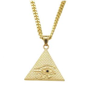 Forntida egyptisk pyramid öga av Horus hänge halsband hip hop illuminati halsband med 27 tums miami kubansk curb kedja wl1115