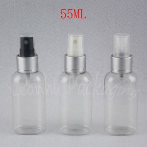 55ML Transparent Plastic Bottle With Silver Spray Pump , 55CC Empty Cosmetic Container , Toner / Water Packaging Bottle