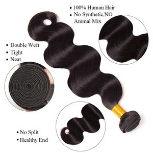 Malaio da onda do corpo de Cabelo 3 Pacotes 100% cabelo humano Weave não-Remy tecelagem cabelo 100g pacote natural, preto, DHL livre