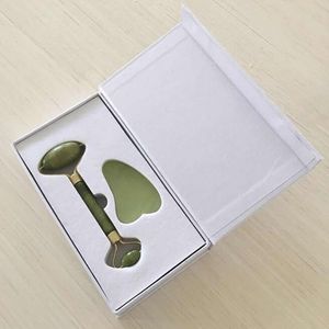 2020 DHL Gratis Naturlig Jade Skönhetsbehållare Jade Roller Scraping Board Face Massager Jade Push Set Presentförpackning
