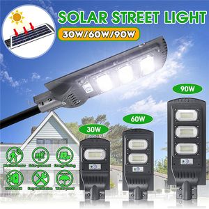 태양 LED 가로등 30W 60W 90W 태양 LED 조명 PIR 모션 센서 벽 동기화 램프 방수 원격 정원 사각형 파티오