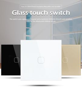 Freeshipping EU/UK standard Waterproof 1/2 Gang LED light Touch Switch Sensor Wall lamp Switch Tempered Glass Wall lamp Switch