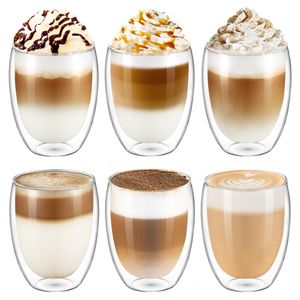 كؤوس مزدوجة الجدار الإبداعية 350ml / 11.9oz أكواب زجاجية nsulated Latte Cappuccino Milk Juice Coffee Coffee