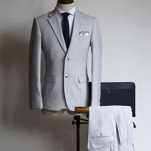 Ternos formais cinza homens de negócios para o casamento Smoking Two Piece entalhado lapela dois botão Custom Made Groom Tuxedo (Jacket + calças)