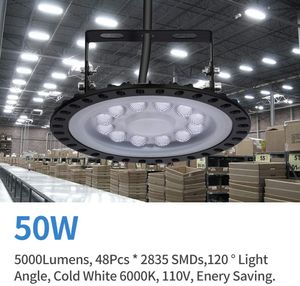 LED HIGH BAY LIGHT 50W 5000LM AC 110V Lighting Fixture 6000K Kommersiell Daylight Stand ingår [250W MH / HPS ekvivalent]
