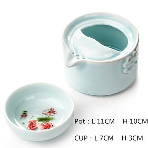 Hochwertiges, elegantes Gaiwan Celadon 3D-Karpfen-Kung-Fu-Teeset mit 1 Teekanne und 1 Teetasse. Schöne und einfache Teekanne. Aktion