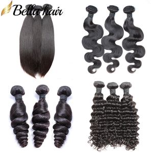 Pacotes de cabelo brasileiro 3bundles corpo reto profundo waveloose onda virgem humana hairweft extensões dupla trama Bellahair