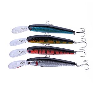 HENGJIA 80 adet/grup 12.5 cm 14g Minnow plastik Sert cazibesi 3D gözler Yapay olta takımı Tiz kanca 4 # kanca