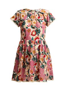 2019花柄プリント半袖ラウンドカラーレディ刺繍ニーレングスドレス女性ドレスファッションスプリングF28