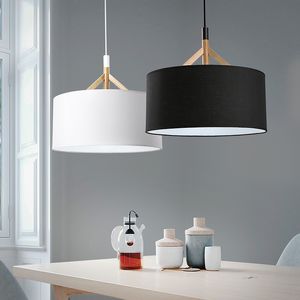 Modern minimalist restoran kumaş abajur gölge E27 LED ampul kolye lamba İskandinav yaratıcı yuvarlak ev deco ahşap kolye ışık MYY