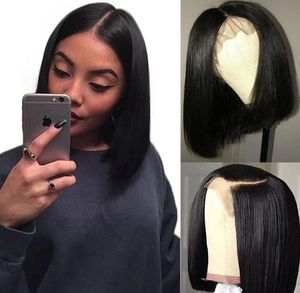 2020 New Fashion Lace Front Human Hair Wigs Brazylijski Prosty Krótki Bob Wig Pre ieked z baby włosów Remy