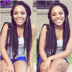Long Braided Synthetic Lace Front Wigs 1b#Color Baby Hair 26" African American Hair Synthetic Lace Front Box Braids Wigs For Black Women