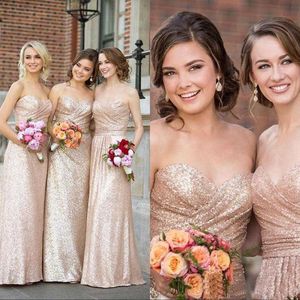 Billiga Sweetheart Sequin Bridesmaid Dresses Rose Gold A Line Party Dresses for Women Billiga Lång Bröllop Gästklänningar