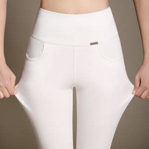 Primavera e outono Novas leggings eram calças elásticas finas tamanho grande cintura branca cintura elástica