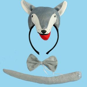 Barn Vuxna djur 3D Wolf Headband Bow Slips Tail Cosplay 3pcs Set Props Party Decor Halloween Kostym för barn Jul GB456