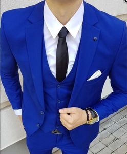 Handsome Two Buttons Royal Blue Groom Tuxedos Notch Lapel Men Suits 3 pieces Wedding/Prom/Dinner Blazer (Jacket+Pants+Vest+Tie) W650