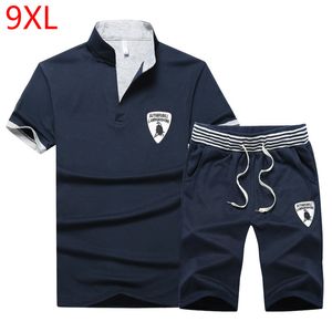 Artı Boyutu 10XL 9XL 8XL 7XL 6XL 5XL Erkekler Set Yaz Eşofman Set Kısa Kollu T-shirt Spor Suit Kısa Üstleri Erkek Eşofman T200604