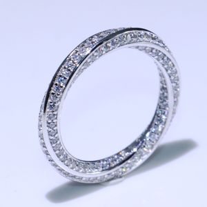 Trasporto di goccia Gioielli di lusso di alta qualità Reale 100% puro argento sterling 925 con pavé di zaffiro bianco CZ Diamond Party Eternity Wedding Band Ring