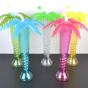 Kokosowy Palm Tree Cup Hawaiian Beach Kids Party Puchar Pokrywa Słomy Cap Beach Party Decor Butelka Ljjk2210