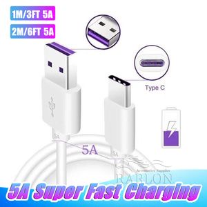 3FT 6FT Superschnelles USB-C-Ladekabel OD 4,0 mm TYP C-Kabel für MacBook Samsung S10, unterstützt Huawei P30 5A Big Current