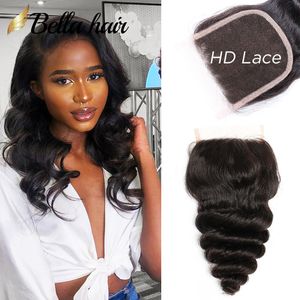 HD Lace Closure 4x4 Loose Wave Top Swiss Piece 100% Unprocessed Human Hair Extensions Natural Hairline BellaHair