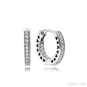 Cofanetto originale per orecchini a cerchio in vero argento sterling 925 per orecchini a forma di cuore da donna con diamanti Pandora CZ