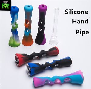 Silicone Hand Pipe with Glass Tube Inside L=83mm D of Tube=8mm Bowl=19.5mm Portable Tobacco Mini Dab Oil Rig