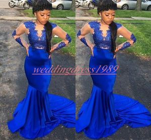 Elegance Royal Blue Mermaid Prom Dresses Koronki Czarna Dziewczyna Afryki Robe De Soiree Plus Size Wieczorowe Suknie Specjalne okazje Juniors Pageant