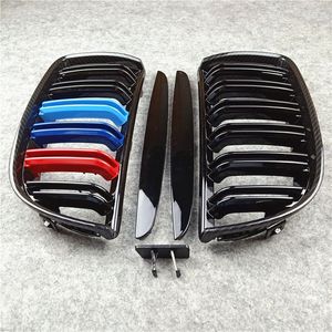 M color Front hood grill grilles Carbon look Glossy black For B-MW 3 Series E90 Car Grille