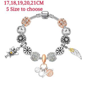 Wholesale-New Charm Beads Silver Plated Bracelet Angle Wings Pendant Bangle snake chain Wedding Gift Diy Jewelry Accessories with logo