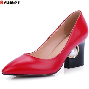 Asumer Black красная мода заостренные носки мелководные женские насосы обувь элегантные весенние осенние платья обувь женщин высокие каблуки обувь размер 44