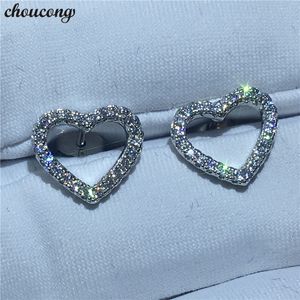 Choucong Kalp şekli küpe 5A zirkon cz 925 Ayar gümüş Kadınlar için Nişan Düğün Saplama Küpe moda takı