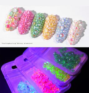 Tamanho misturado luminous cristal nail art strass decalques decorações ss6-ss20 3d glitter diamante broca jewelly flatback brilho nos ornamentos escuros