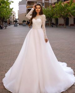 Maniche lunghe in pizzo una linea abiti da sposa organza abiti da sposa 2020 eleganti abiti da sposa africani formali Hochzeitskleider abiti de mari￩e Sir￨