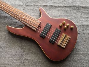 Özel dize Elektrik Bas Gitar Kahverengi Kırmızı Mat Bitirmek Vücut Aktif Transfer Altın Donanım