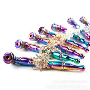Colorful Animal Metal Smoking Pipe With Cover Tobacco Cigarette Hand Filter Diamond Pipes butterfly skull spider crocodile multiple colors