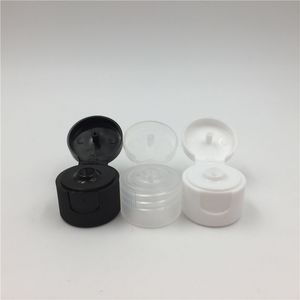 100pcs / parti 18/410 Svart färg PP Flip Top Cap eller Butterfly Cap för kosmetik Refillerbar flaska