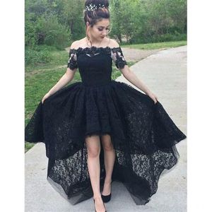 Sexy Black High Low Prom Dresses with Lace Applique Evening Dresses Short Front Long Back Formal Homecoming Party Gowns Z3