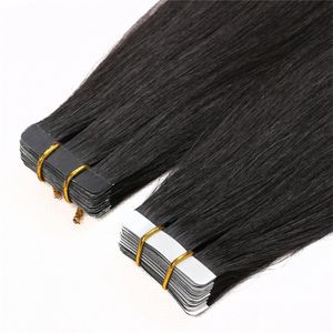 Brazilian 1B # 4 # Tape Human Hair Extensions Dubbeldragen 2,5g / bit 40pieces / Pack 18 '' 20''inch raka hudväfthår