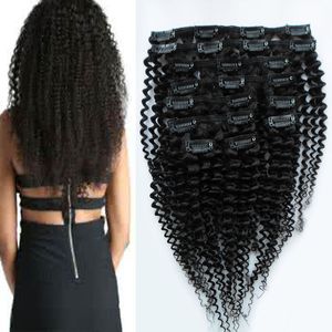 Klip w ludzkich włosach Extensi 100g Kinky Curly Clip Ins Splot Remy Malezyjski Dziewiczy Włosy Klips w Ludzkich Hair Extensions Full Head 8PCS / Set