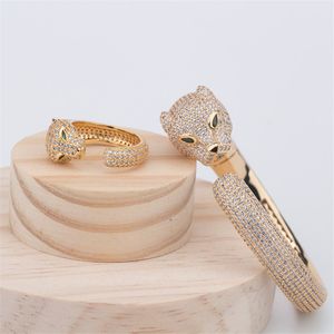 Leopard love Bracelet Ring Women Designer Jewelry set womens Luxury CZ Bling Bracelets rings Hiphop Bangles hip hop Bangle Wedding Christmas