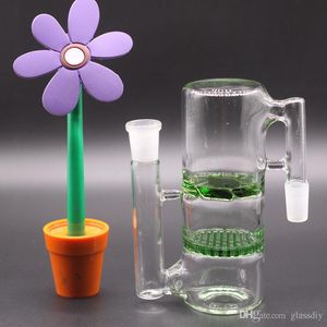 Recycler Waben-Aschenfänger, 18 mm, Doppel-Perkolator, Bong, Aschefänger, zwei Funktions-Bubbler-Rohre, mundgeblasene Bohrinseln, Raucherzubehör