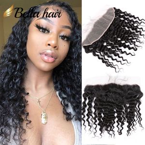 Deep Wave Frontal 13x4 Transparenter Spitzen-Frontal-Verschluss von Ohr zu Ohr, tiefes gewelltes Frontal, unverarbeitetes brasilianisches Echthaar, Spitzen-Frontal, vorgezupft mit Babyhaar