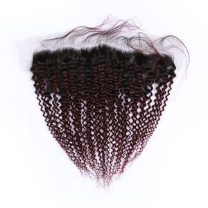 Brazilian Burgundy Ombre Virgin Human Hair Ear to Ear Lace Frontals Kinky Curly #1B 99J Wine Red Ombre Full Frontals 13x4 Lace Closure