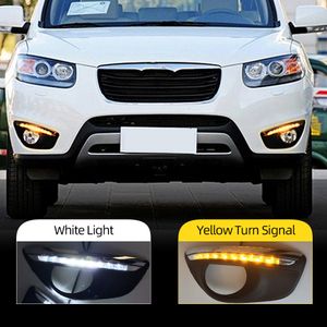 2Pcs For Hyundai Santa Fe SantaFe 2010 2011 2012 Daytime Running Light DRL LED Fog Lamp Cover With Yellow Turning Signal Functions