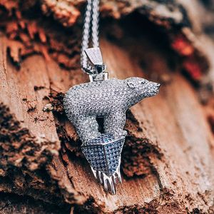 Hip Hop Iced Out Animal Polar Bear Pendant Necklace Copper Gold Silver Plated Mens Bling Bling Jewelry