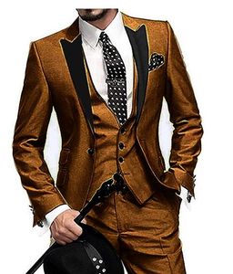 Ny populär en knapp brun brudgum tuxedos topp lapel män bröllopsfest brudgummar 3 stycken kostymer (jacka + byxor + väst + slips) k85