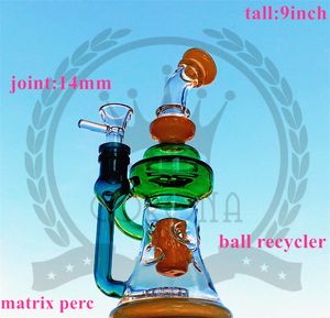 hookah bongs Small Rigs Klein Recycler Dab Oil rig Showerhead Percolator Water Pipes Tornado Recycler with Bowl Blue Green Amber Bong