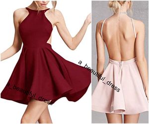 Vermelho Escuro Sexy Halter Backless Curto Vestidos Homecoming Burgundy graduação Prom Dress Cocktail Dresses Mini Partido Vestidos Bata o desgaste